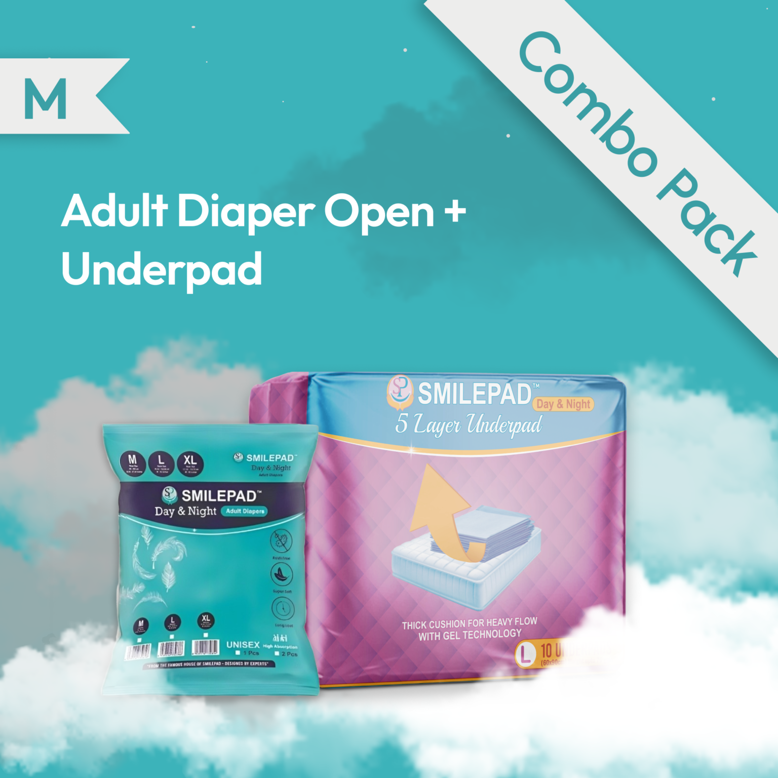 Adult Diaper Open M + Underpad Combo smilepad