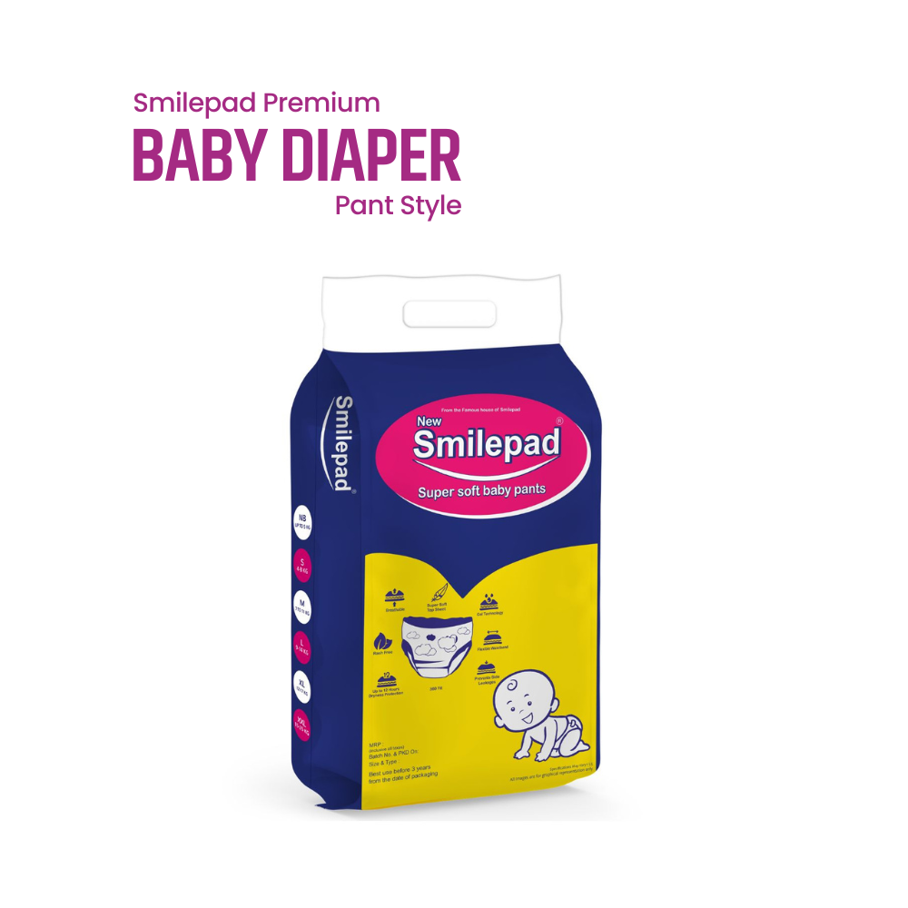 Smilepad New Born Baby Diaper (0-5kg) – Open Type 60 Pcs | 1 Pack